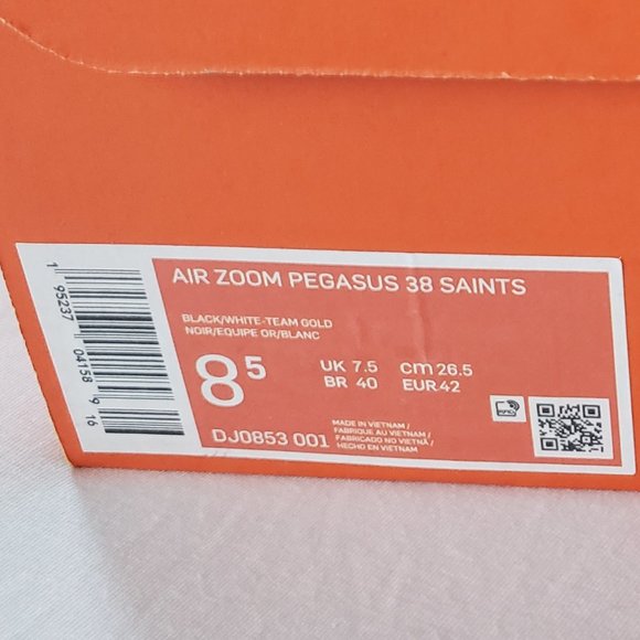 Nike Air Zoom Pegasus 38 New Orleans Saints Shoes Size M 8.5/ W 10 - Picture 6 of 12